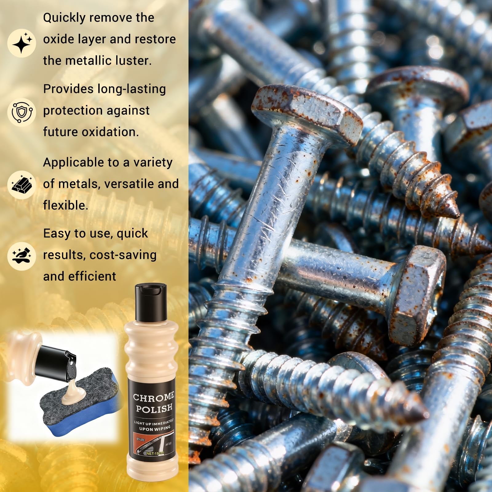 Metal Polish for Chrome, Aluminium, Brass, Copper, Silver, Car Wheels, Golf C…