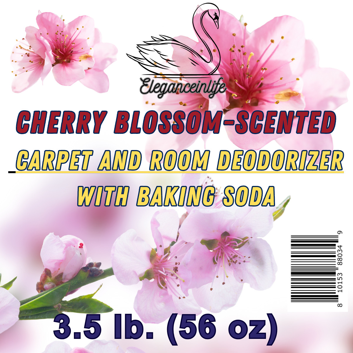 Eleganceinlife Cherry Blossom-Scented Carpet &Room Deodorizer Baking Soda 3.5 LB