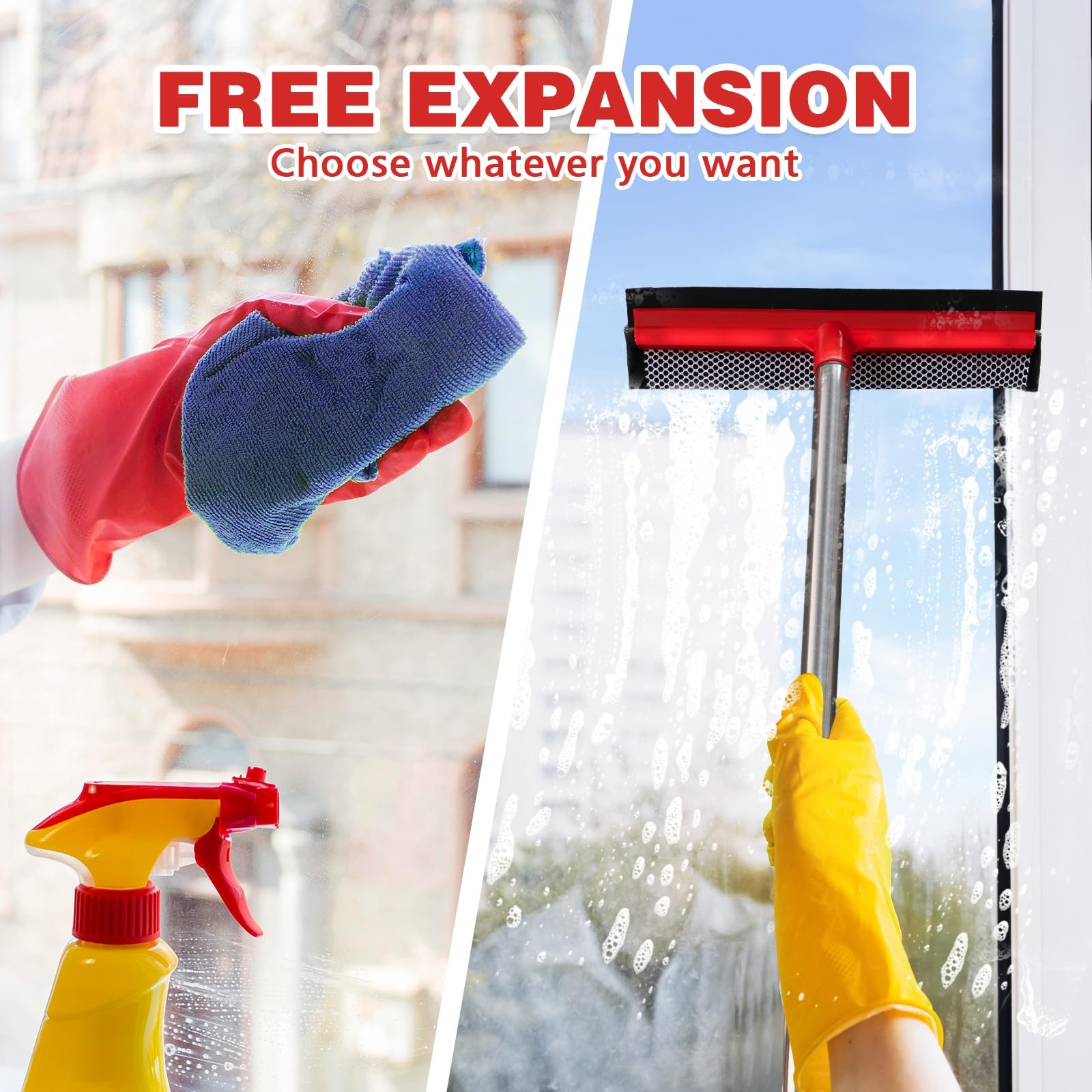 2 in 1 Standard Window Squeegee, Home Window Cleaner with 59″ Poles,Washing S…