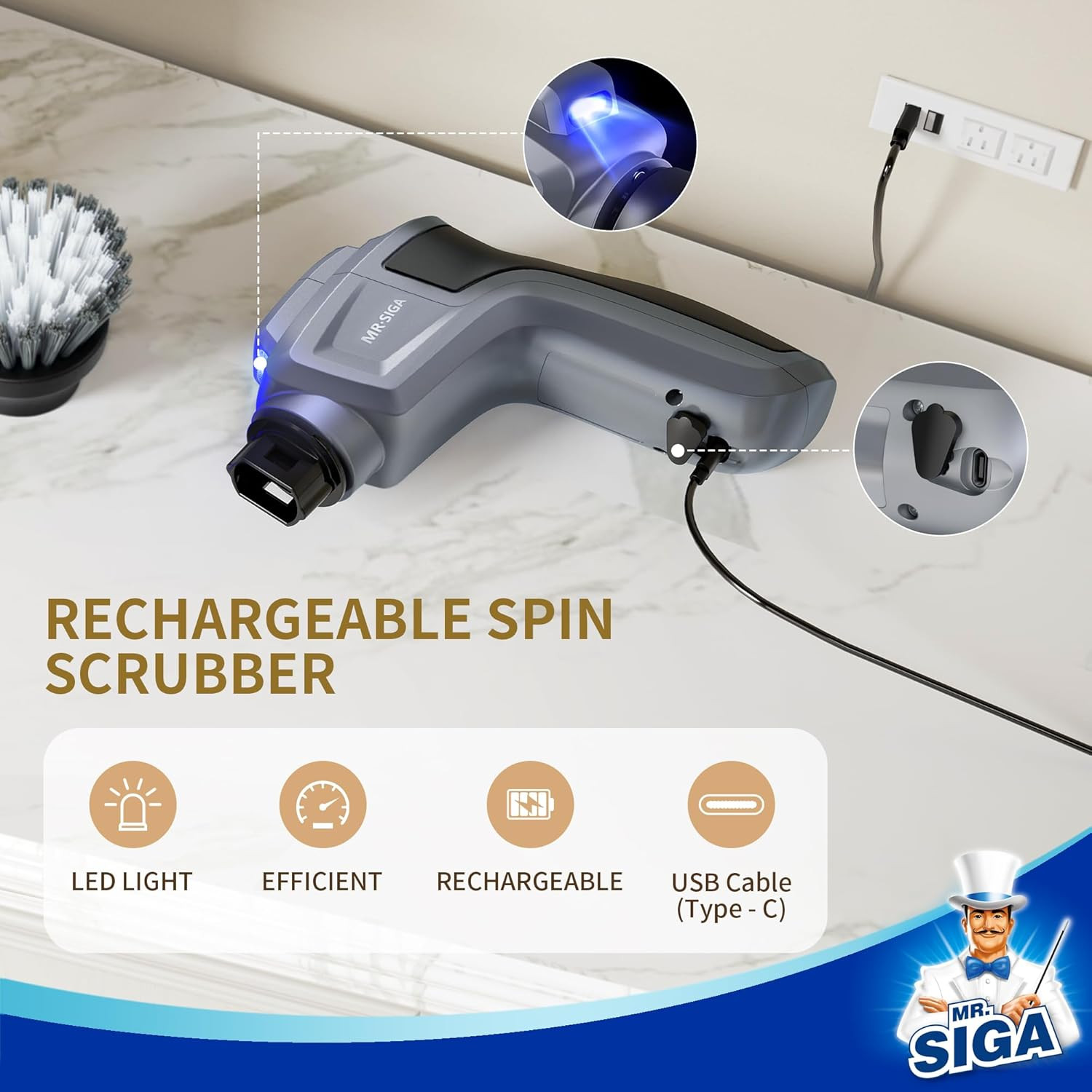 Electric Spin Scrubber for Kitchen and Bathroom Cleaning, Waterproof Rechargeabl
