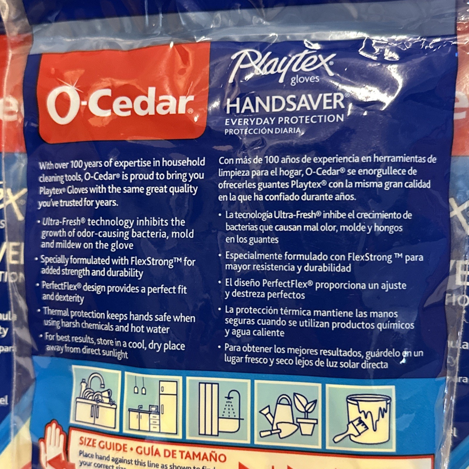 Playtex O-Cedar Living Gloves Drip-Catch Cuff Medium Reusable Gloves 2 Pair
