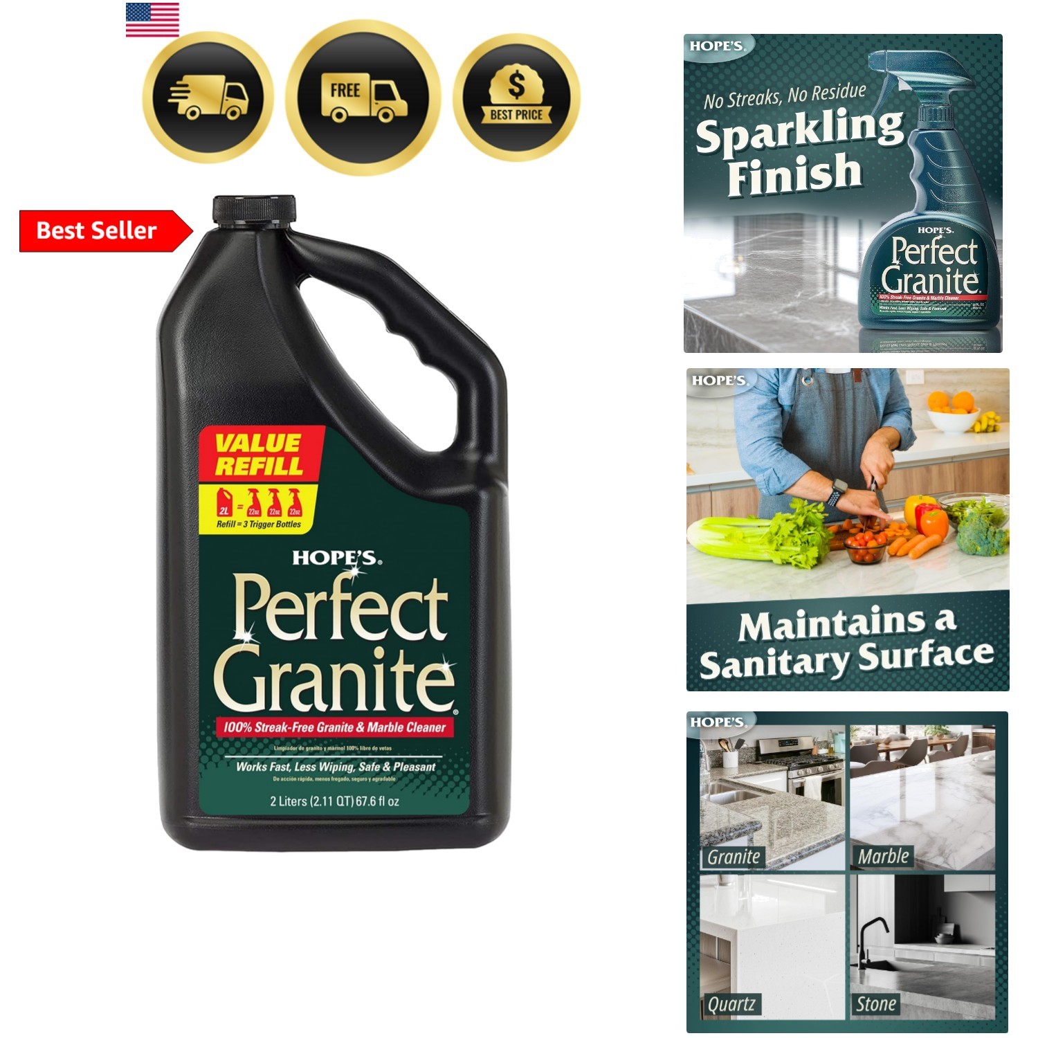 Perfect Granite & Marble Countertop Cleaner Refill, Stain Remover and Polish,…