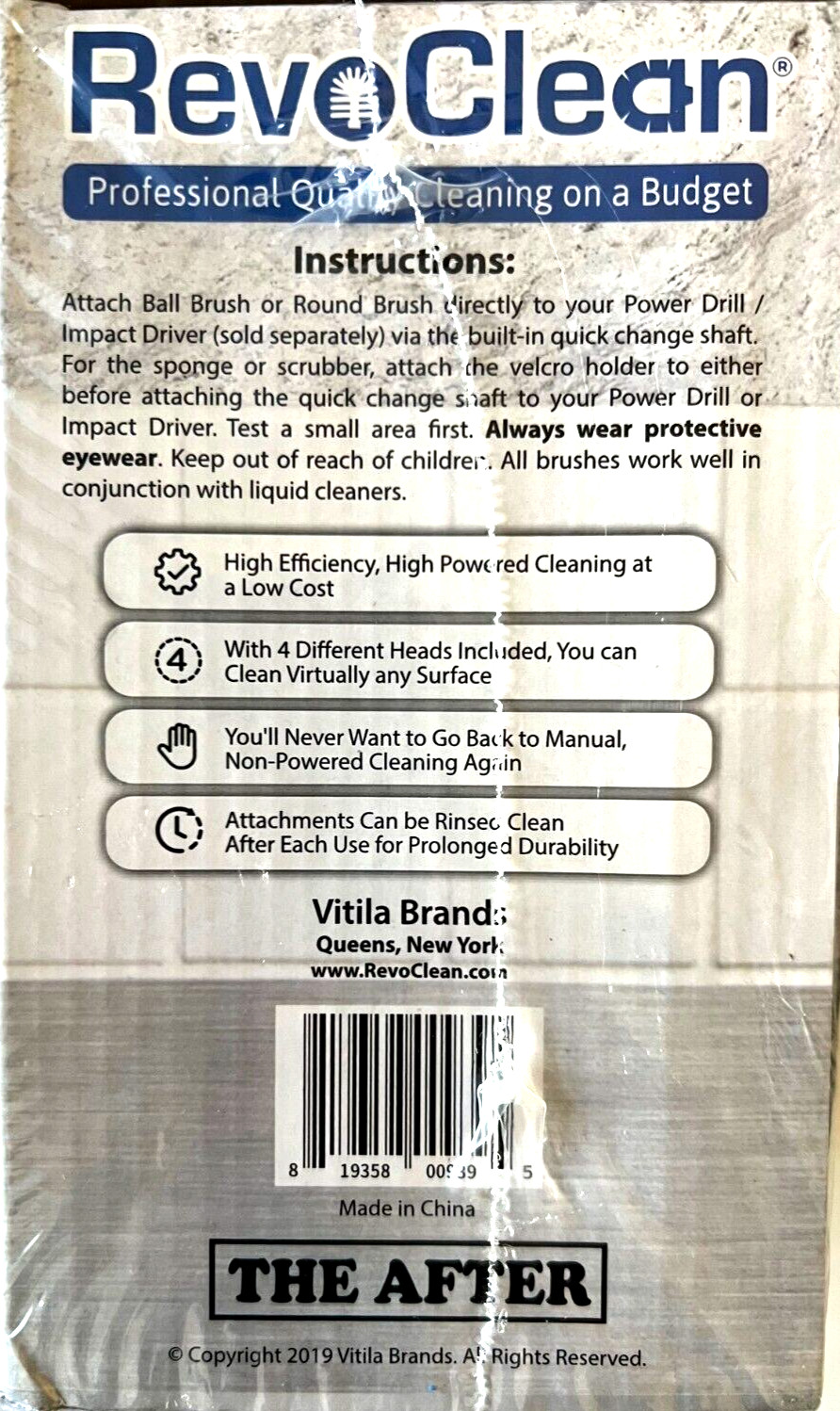 Revoclean 4 Piece Scrub Brush Power Drill Attachments-All Purpose Time Saving