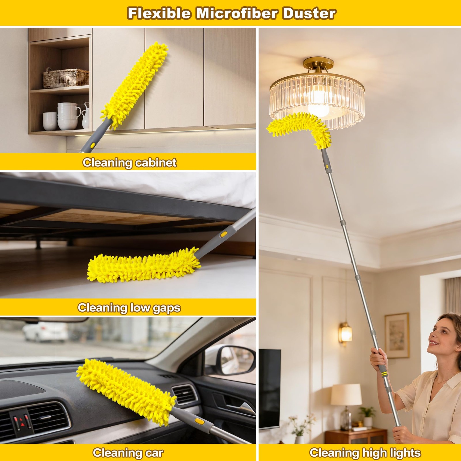 77” Ceiling Fan Cleaner Duster with Extra Bendable Chenille Dust Cleaning Too…