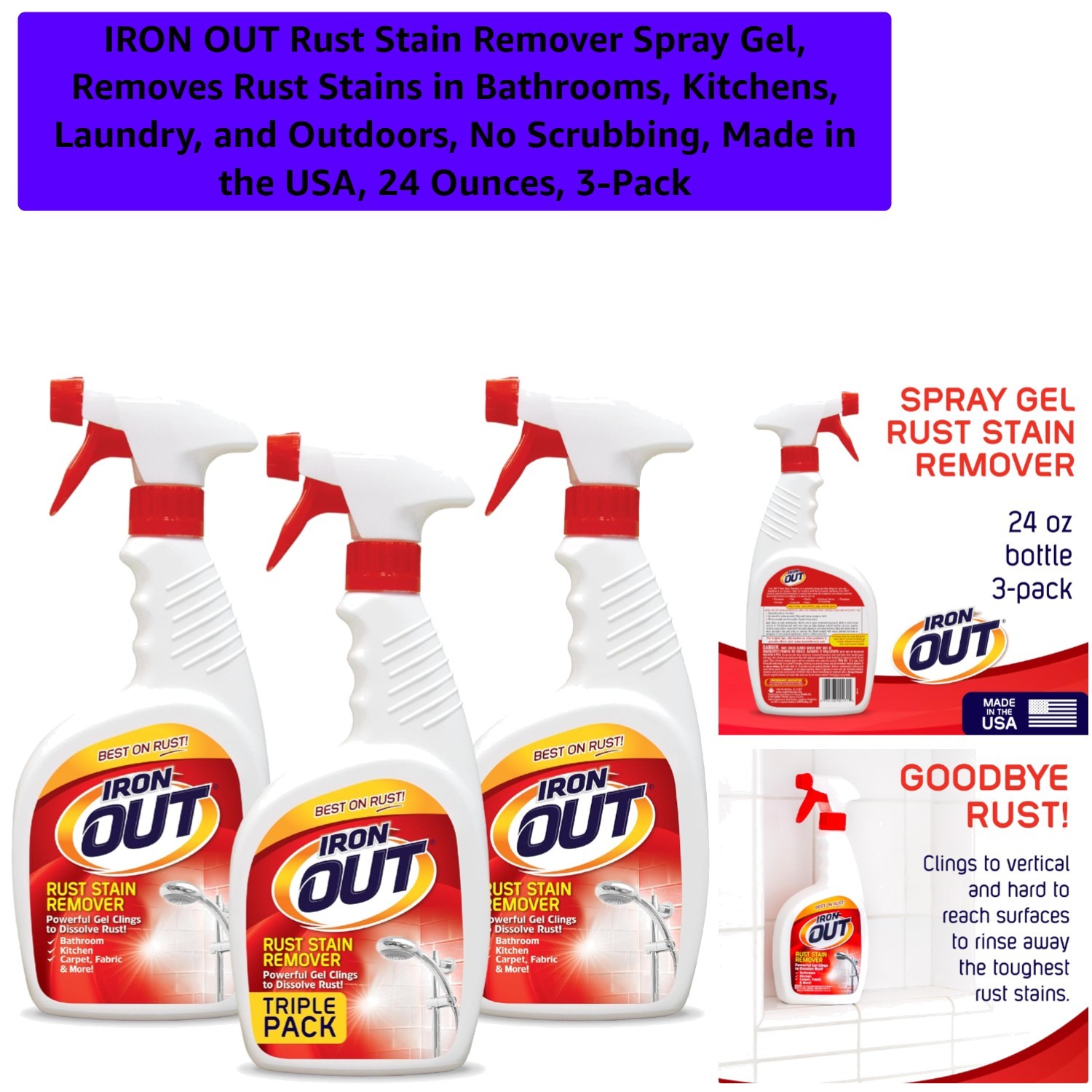 Rust Stain Remover Gel – 24oz Each, 3-Pack, Non-Toxic, Fragrance-Free, No Scrub