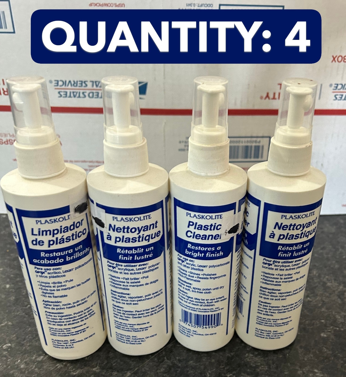 4-PACK LOT Plaskolite Plastic Cleaner 8 oz Restorer Acrylic Lexan Polycarbonate