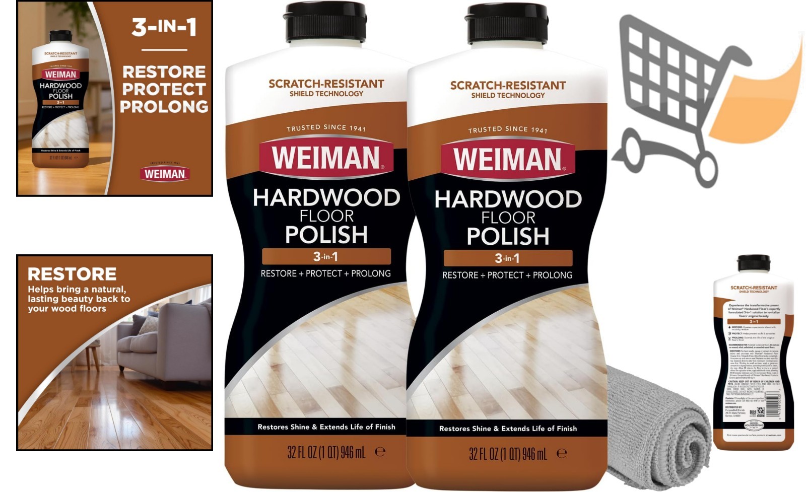 Wood Floor Polish Restorer 32 Oz 3PC Bundle Scratch-Free Shine Protective Layer