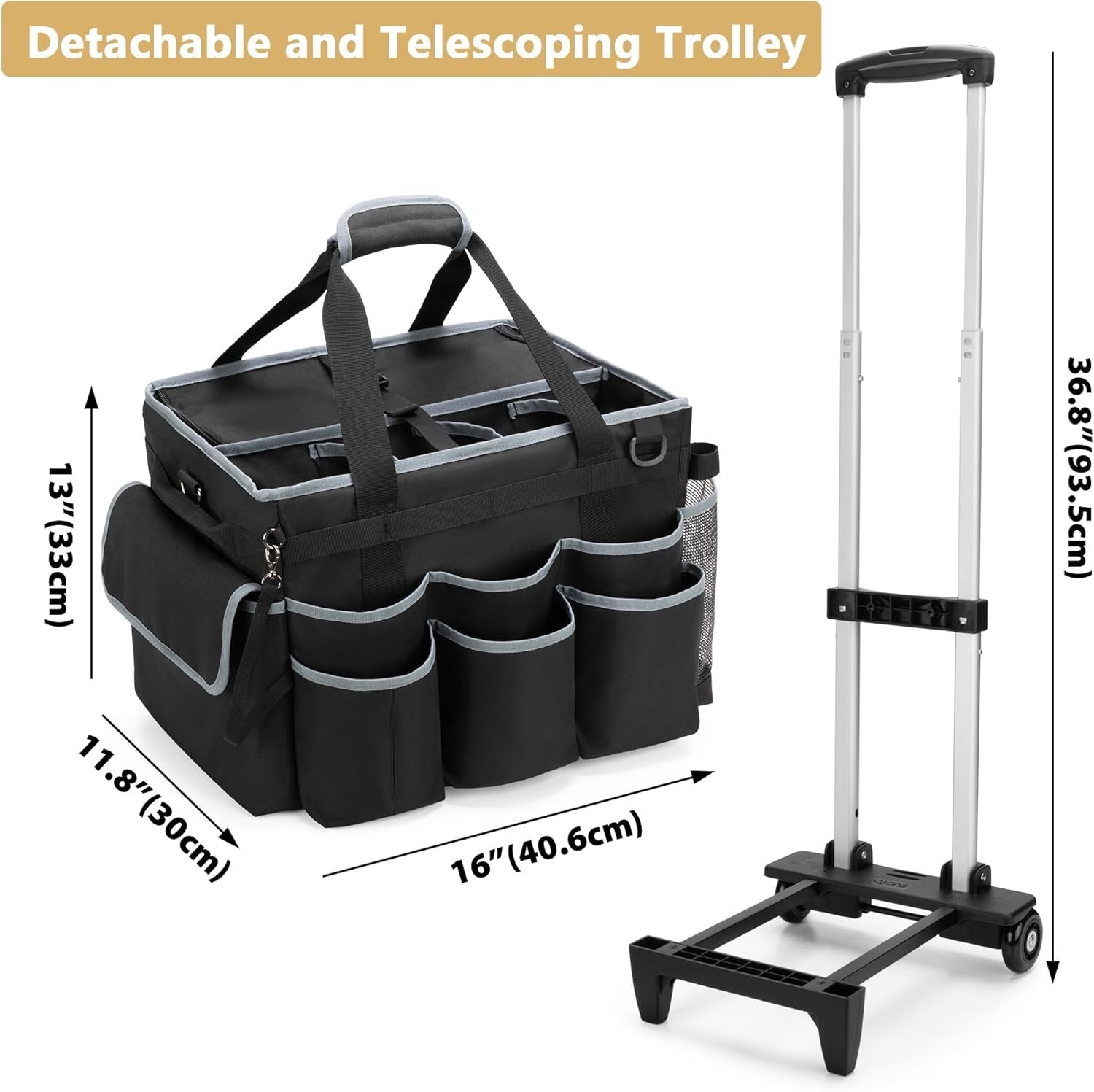 Luxury Cleaning Caddy with Detachable Trolley & Shoulder Strap – 16×11.8×13 inch