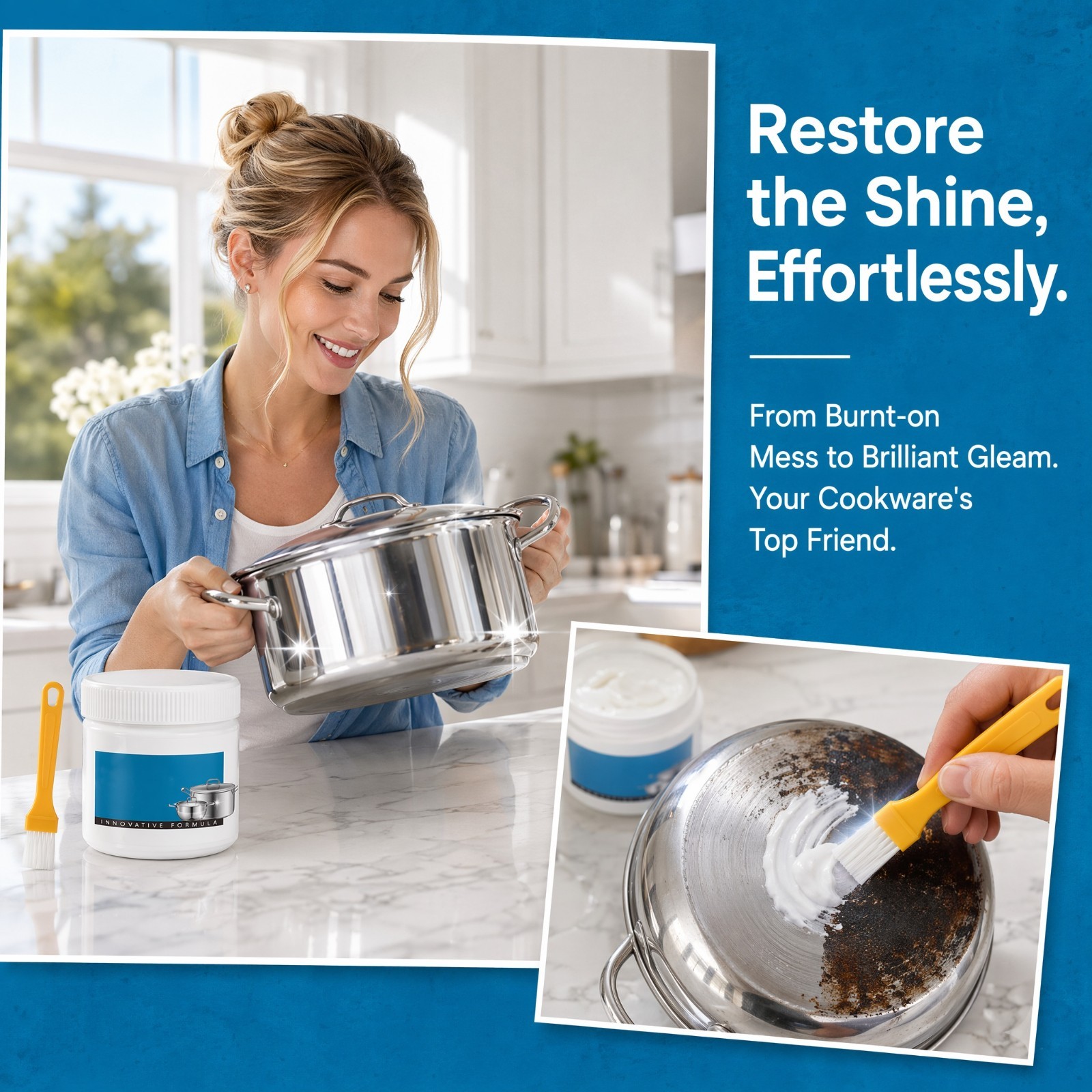 260g Heavy Duty Pan Bottom Cleaner Paste,Multipurpose Cookware Stain Oil Remover