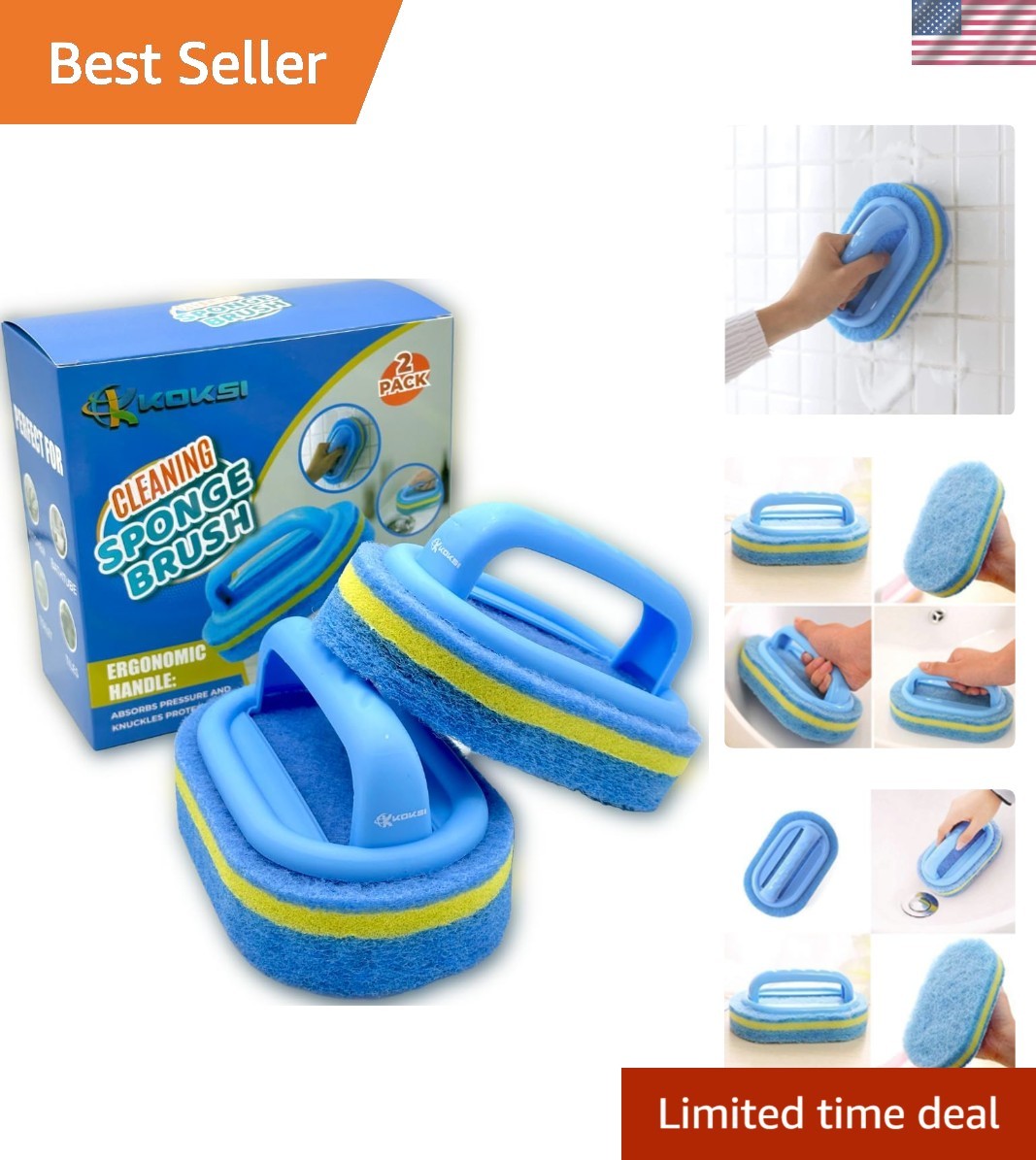 All-Purpose Bathroom & Kitchen Scrubbing Brushes with Comfort Grip – 2-Pack