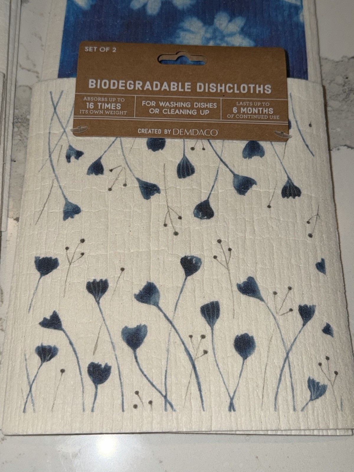 NEW Biodegradable Dishcloths 6 Packages-2 In each Package Total of 12 Navy Blue