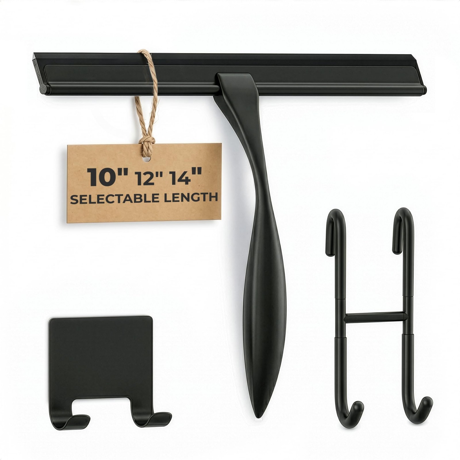 Shower Door Squeegee with Hook 10″ Silicone Blade, Stainless Steel Black Squ…