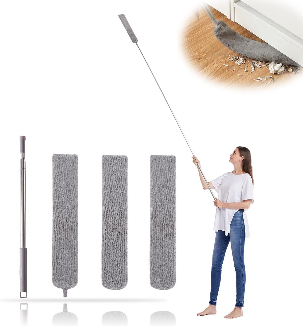 Retractable Gap Dust Cleaner with 3 Reusable Microfiber Dusting Cloths, Under…