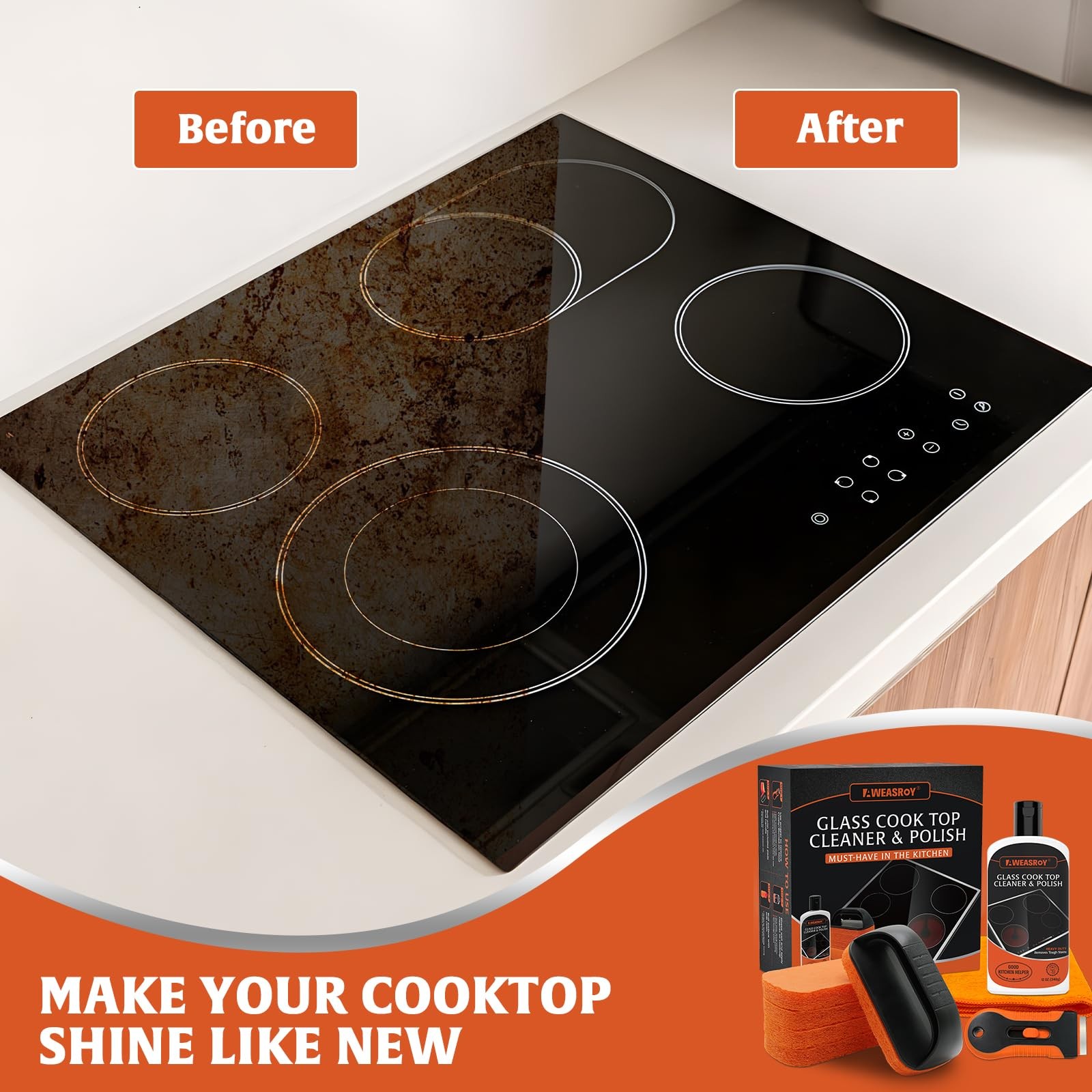 Glass Stove Top Cleaner Kit 12 oz, Cooktop Cleaner and Polish Non-Abrasive