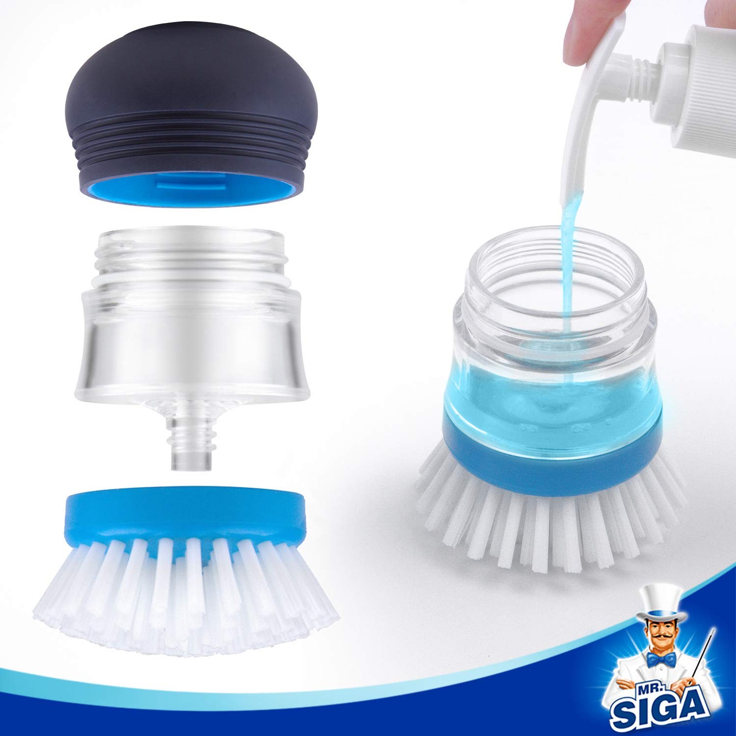 Soap Dispensing Palm Brush Storage Set, Kitchen Brush with Holder for Pot Pan…