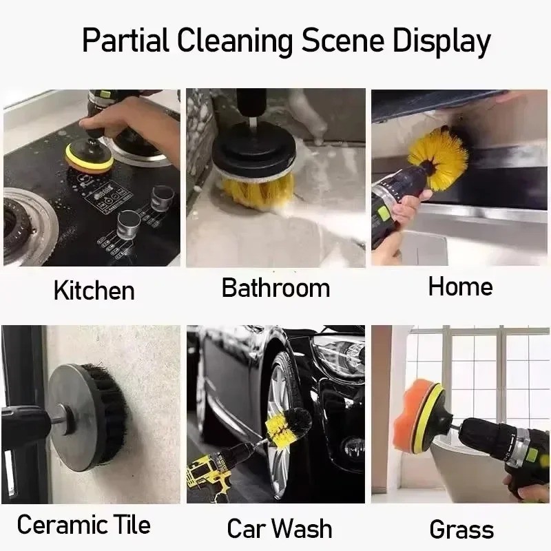 Electric Drill Scrubber Brush Kit Power Cleaning Brush Set for Car Carpet Glass