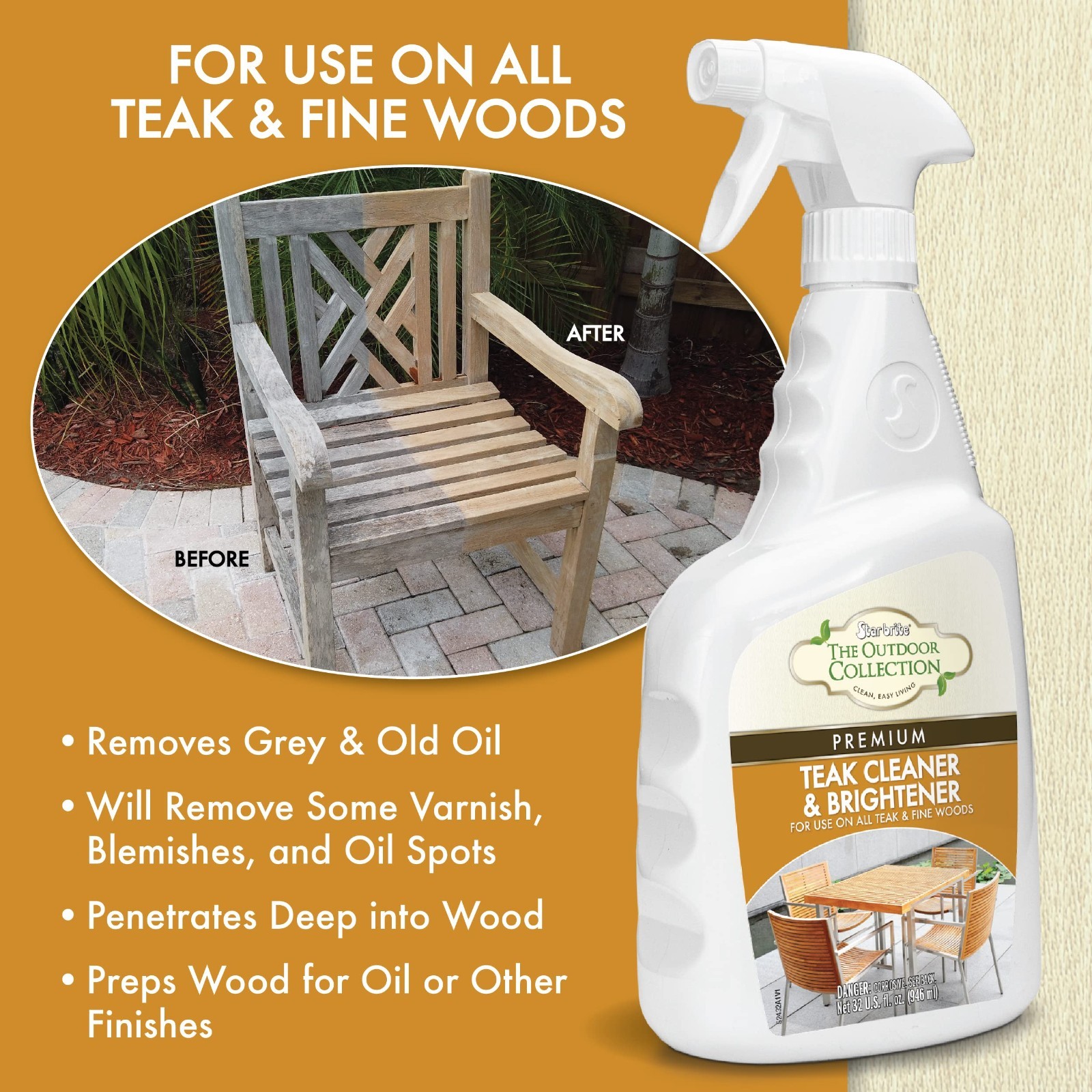 Teak Cleaner & Brightener – One-Step Restorer for Weathered Gray Teak – 16 OZ