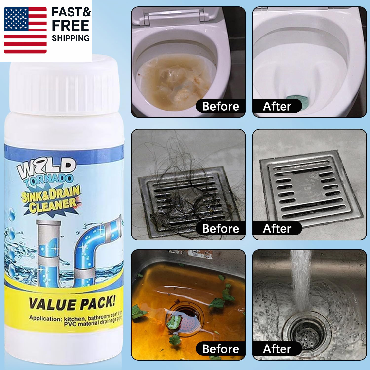 2Pc Wild Tornado Pipe Dredge,Powerful Sink Cleaner for Kitchen Toilet Pipeline