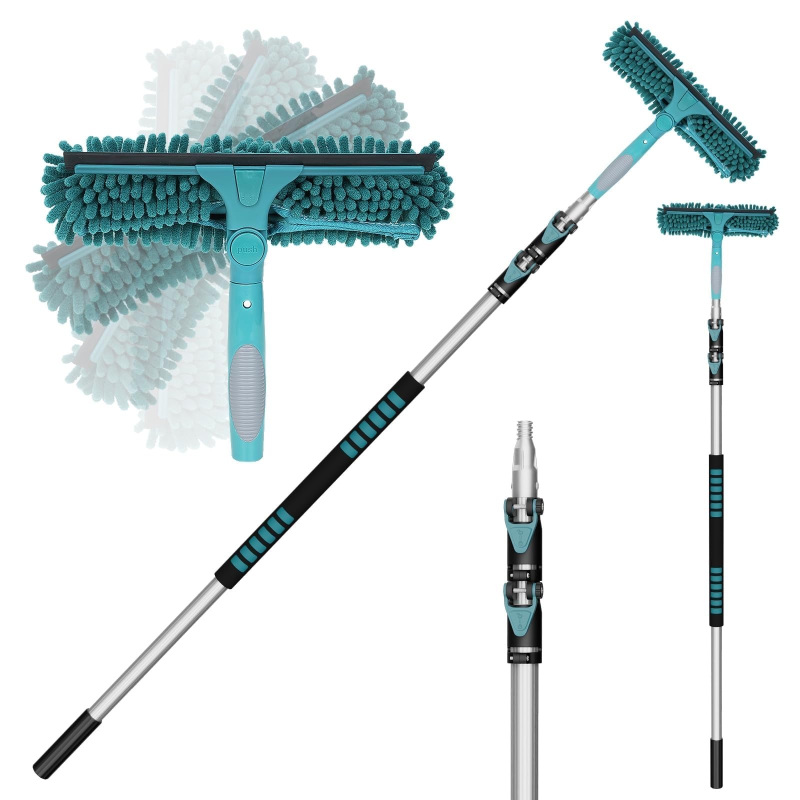20ft High Reach Window Squeegee & Extension Pole, Telescoping Cleaner Kit, 3-Sta