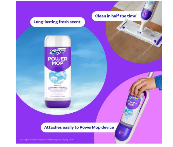 Swiffer Power Mop Floor Cleaning Solution Fresh Scent Floor Cleaner,25.3 oz, 2x.