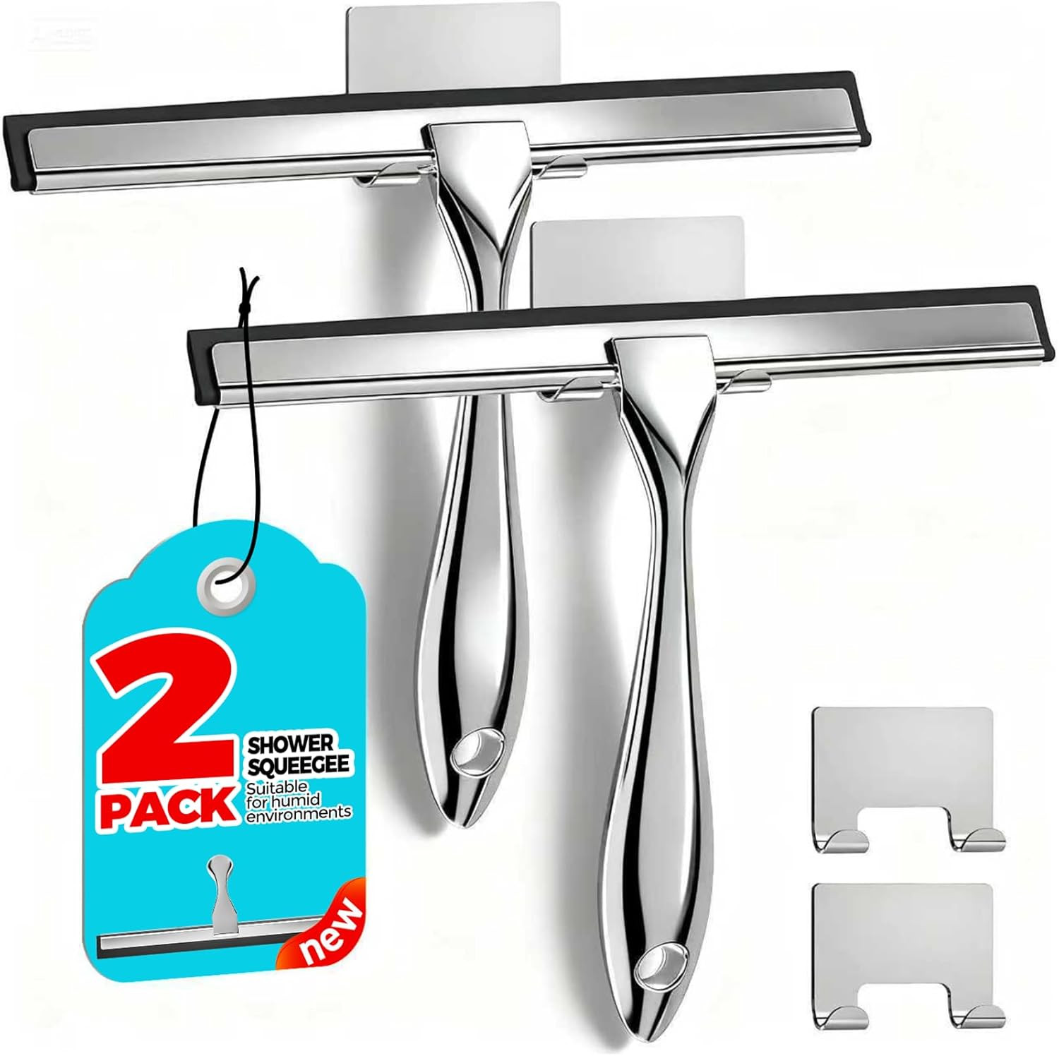 2PACK Shower Squeegee for Glass Doors, Squeegee for Shower Glass，All-Purpose Til