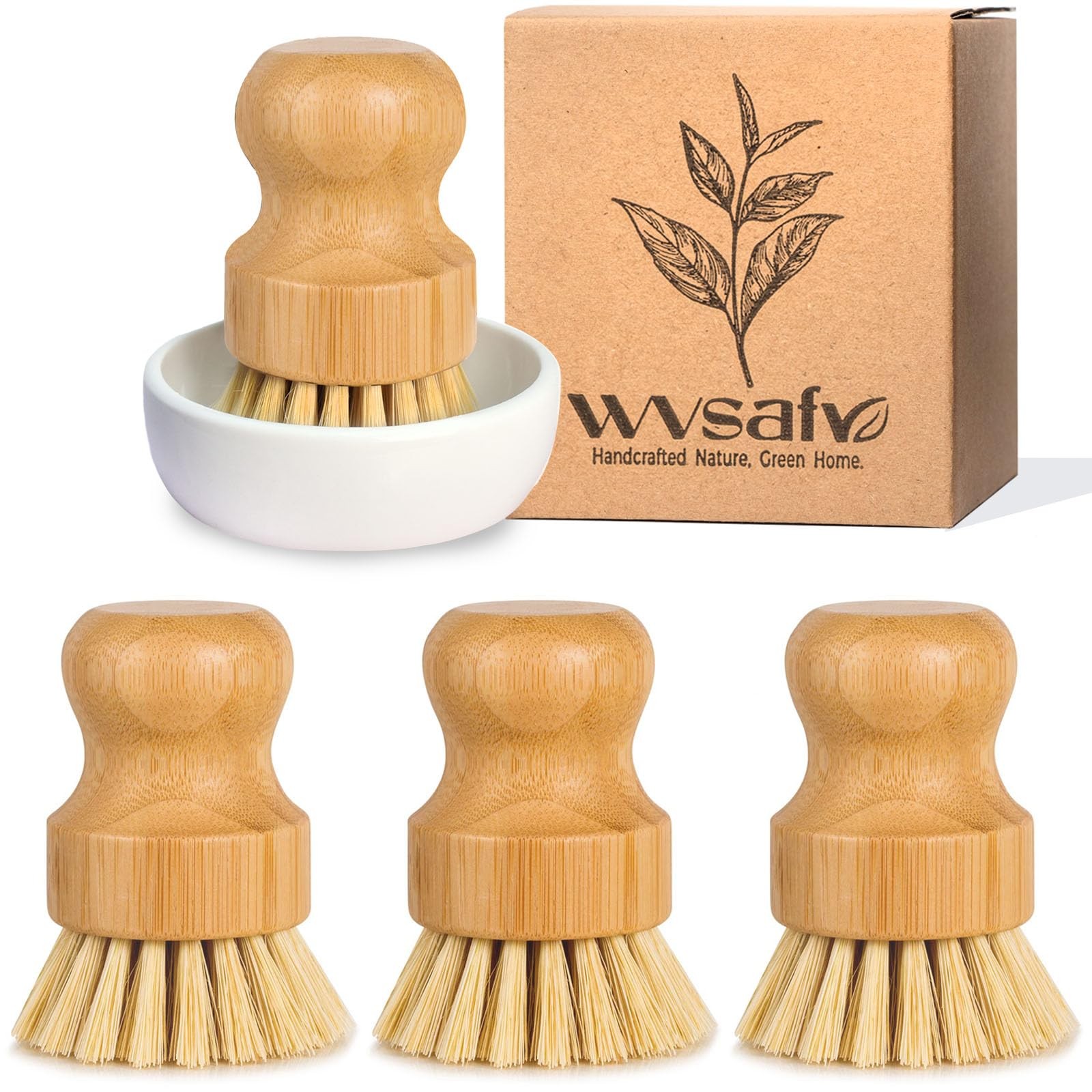 Bamboo Dish Scrub Brush for Kitchen Sink, Natural Wooden Washing Dish Brush S…