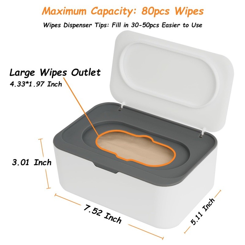 Wipe Boxes Dispenser Holder Baby Adult Refillable Container Easy Pull Wipes Grey