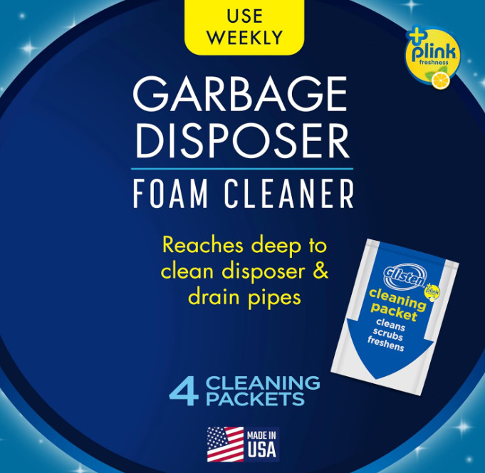 4 Packets Glisten Garbage Disposer Cleaner and Freshener, Sink Disposal Odor Eli