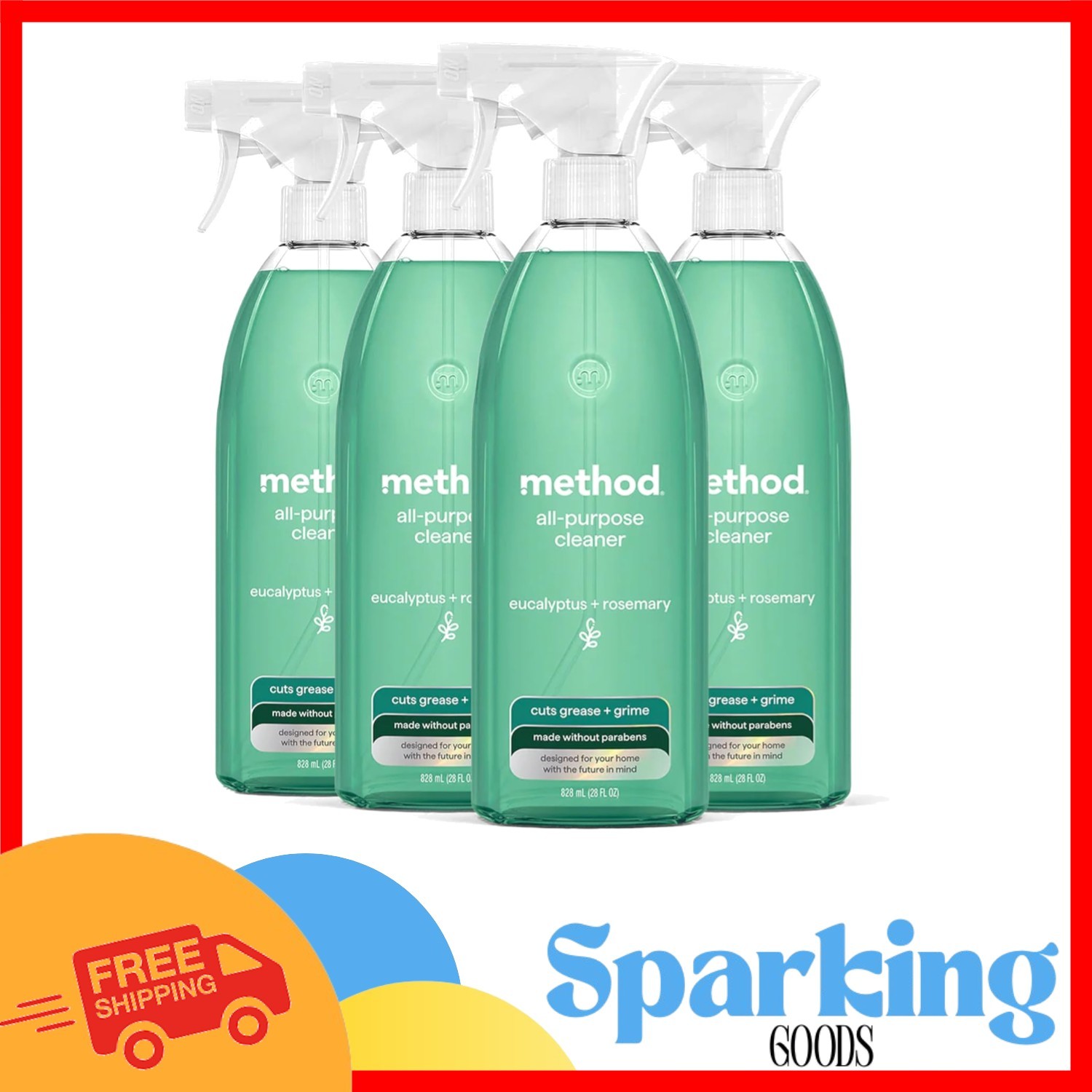 Powerful Eucalyptus & Rosemary Cleaner – 28 fl oz Liquid, 4 Pack, Cruelty-Free