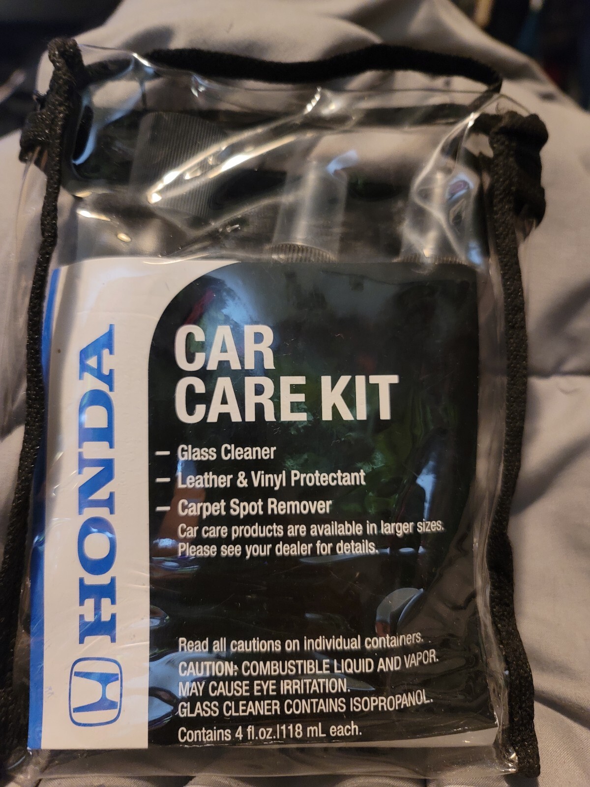 Honda Car Care Kit- 3 pcs- carpet, glass, leather/vinyl cleaners- in carry bag