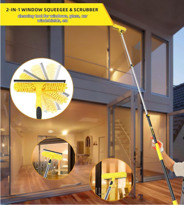 Limpia ventanas 2en1 con esponja chenille multiangulo para panel solar y RV