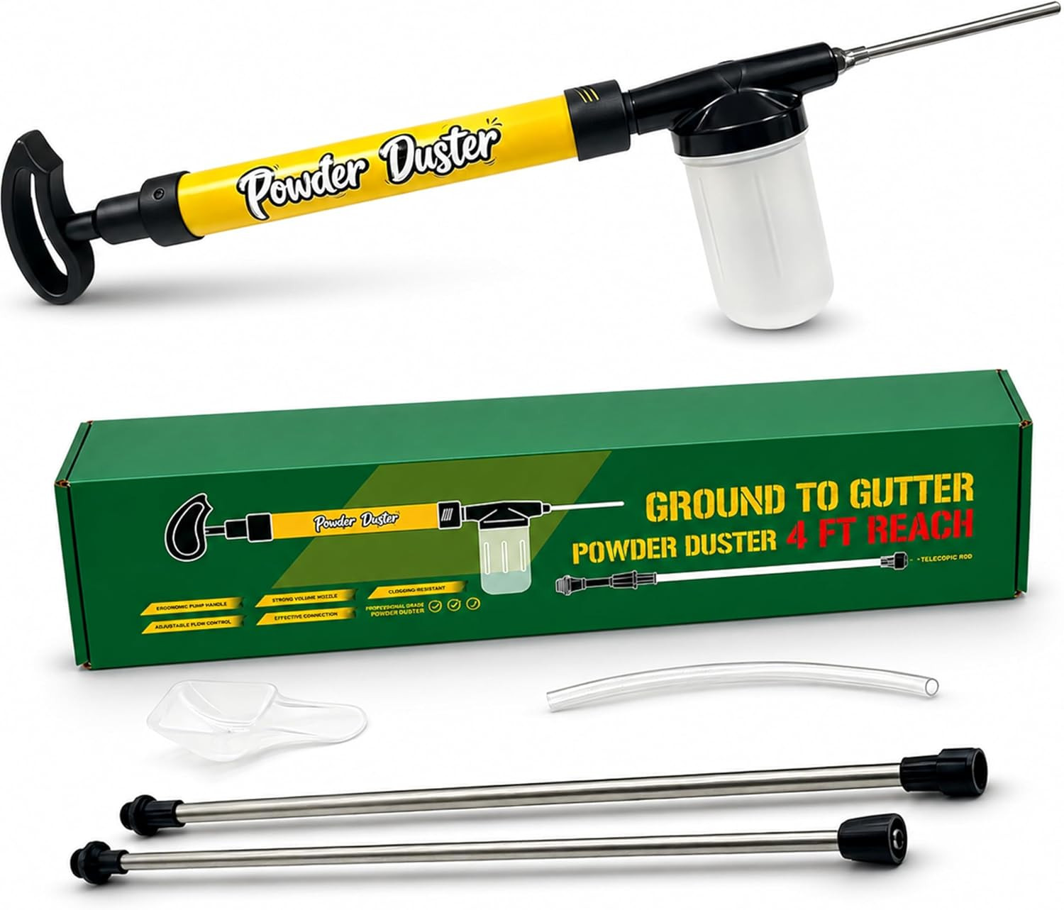 Diatomaceous Earth Powder Duster with 4FT Extendable Rod, Manual Pump & Adjustab
