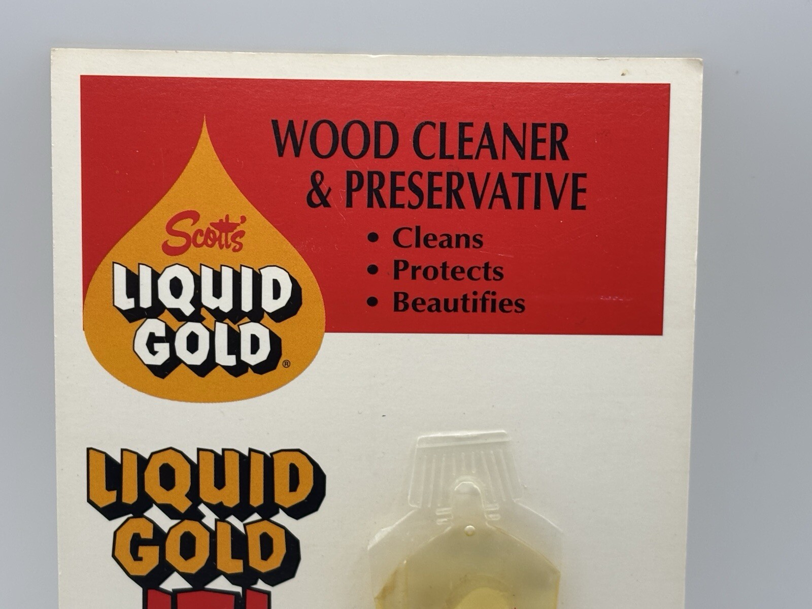 Vintage Scott’s Liquid Gold Salesman Sample 0.5 Oz Cardback New Unused Wood