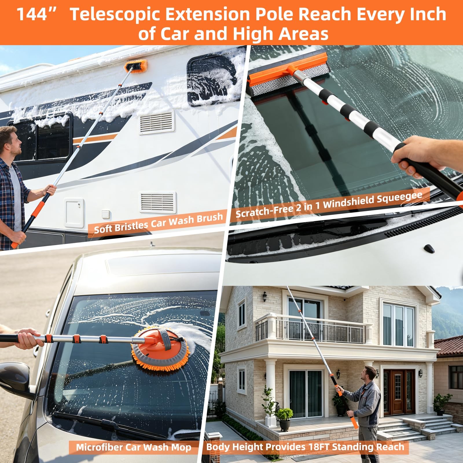 12FT Car Wash Brush with Long Handle Extension Pole Soft Bristle Car Cleaning…