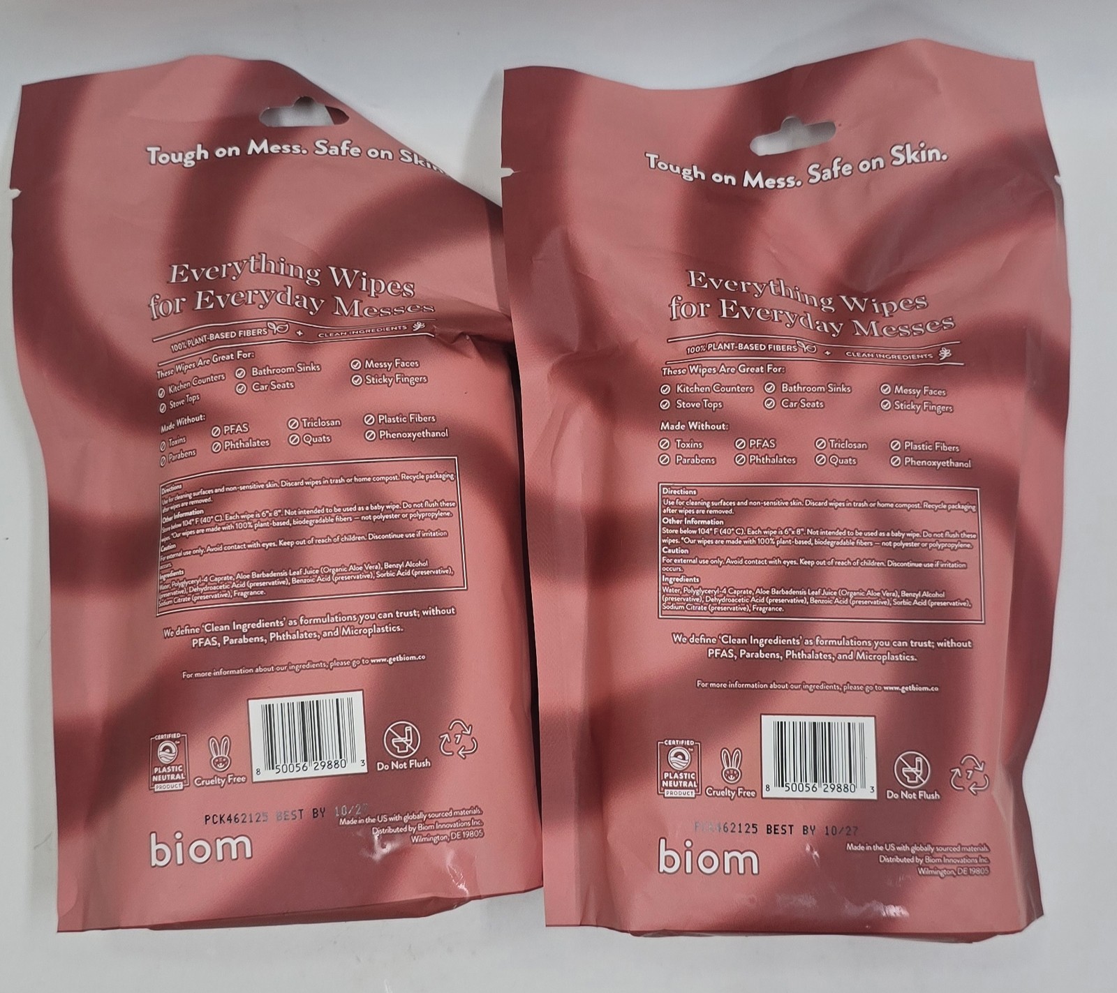 Biom Peppermint All-Purpose Wipes 60 Count Refill 2-Pack Plant-Based