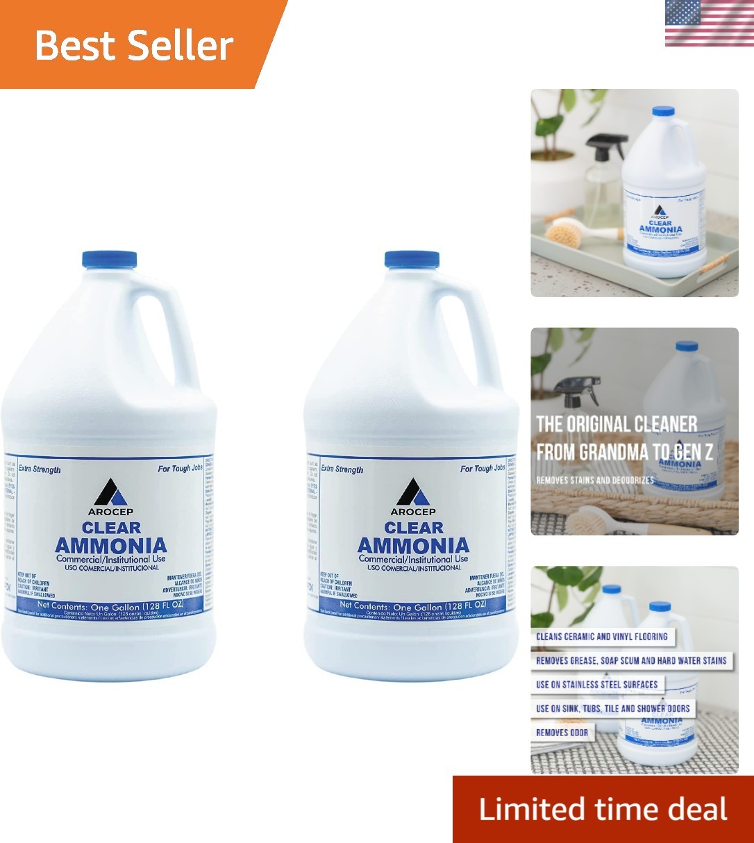 Clear Ammonia Cleaner Liquid, 2 Gallon, Multipurpose, Multi-Surface Cleaning …