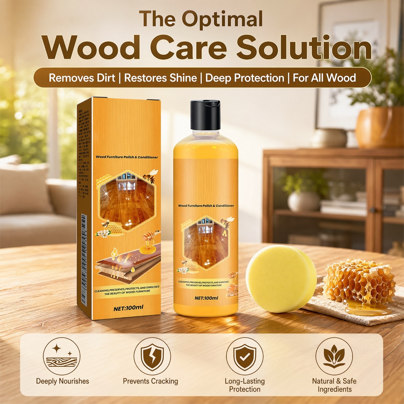 1-5x Beeswax Wood Furniture Polish Conditioner All‑in‑One Cleaner Restorer 100ml
