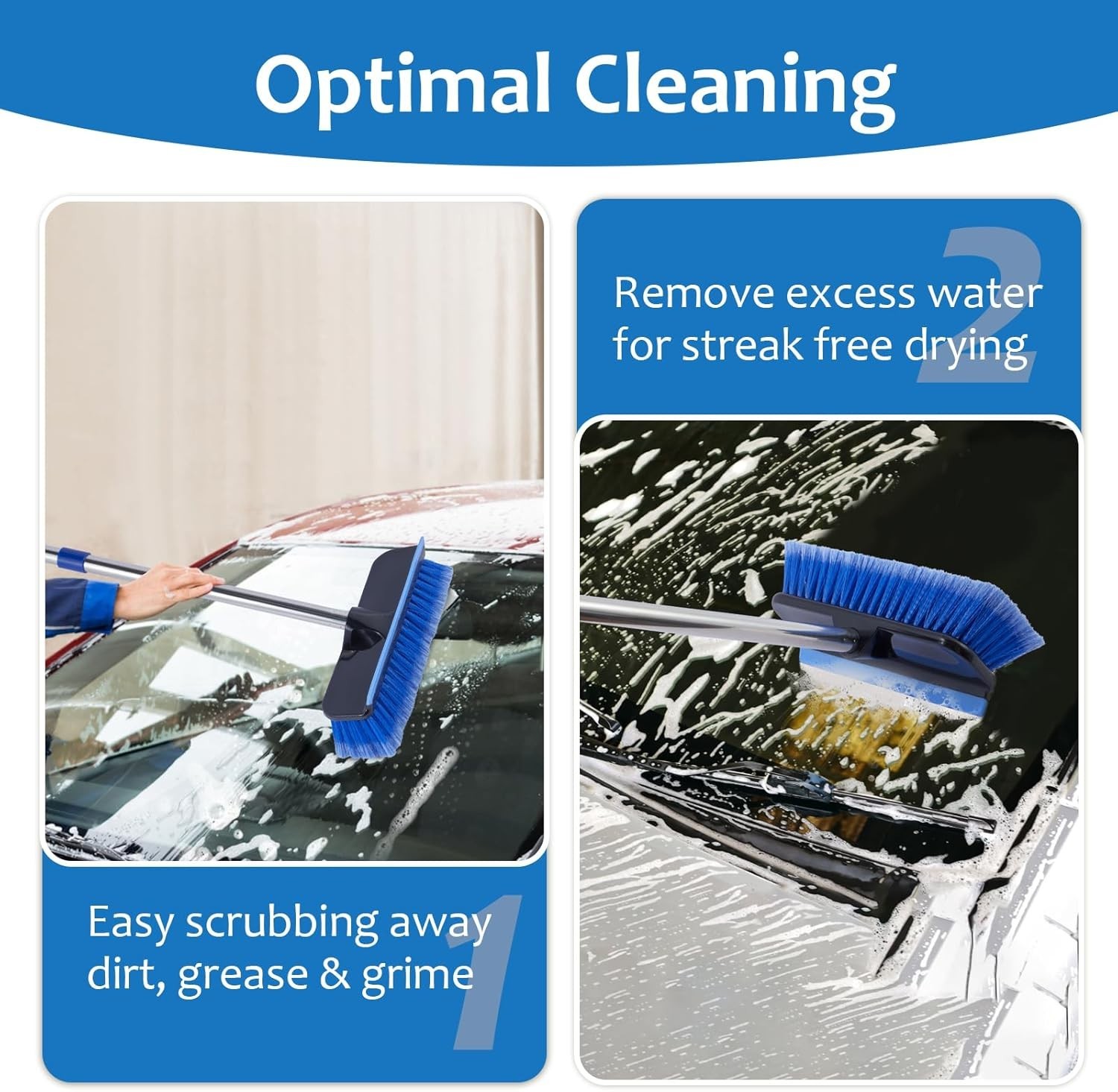 60″ Car Wash Brush with Long Handle, Soft Bristle Washing Standardd, Blue