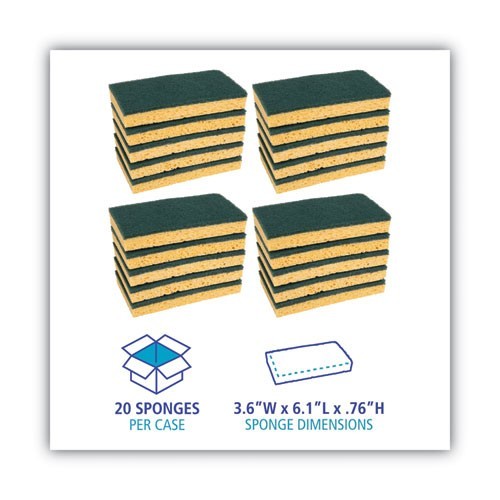 Boardwalk BWK174 Medium-Duty Scrubbing Sponge, Y/G 0.75″ Thick, 3.6×6.1 , 20/CT