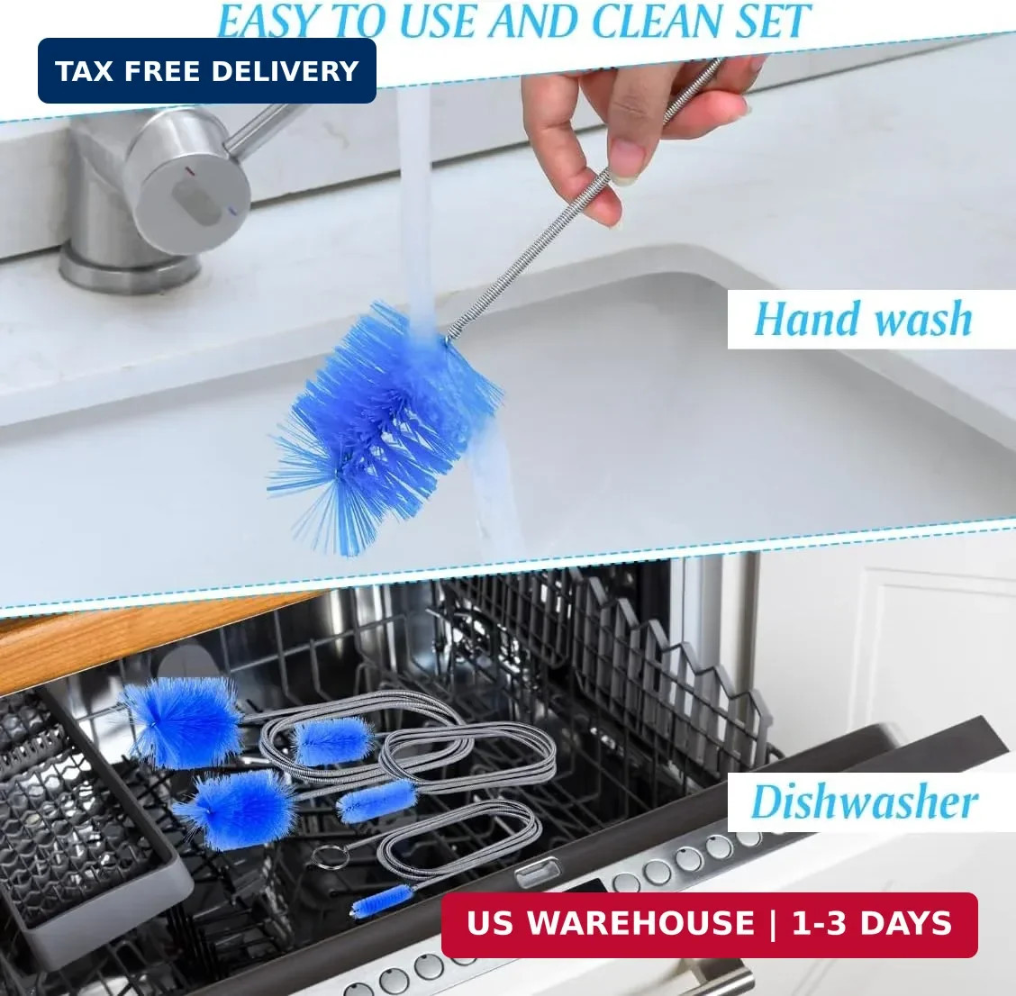 Flexible Long Drain Brush Set, Premium 3 Piece Kit with Double Ended and Stainle