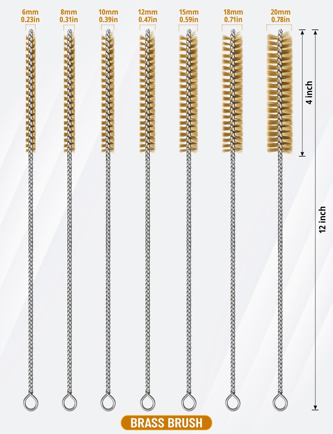 7pcs Brass Wire Brushes Set, 12 inch Pipe Cleaner Brush