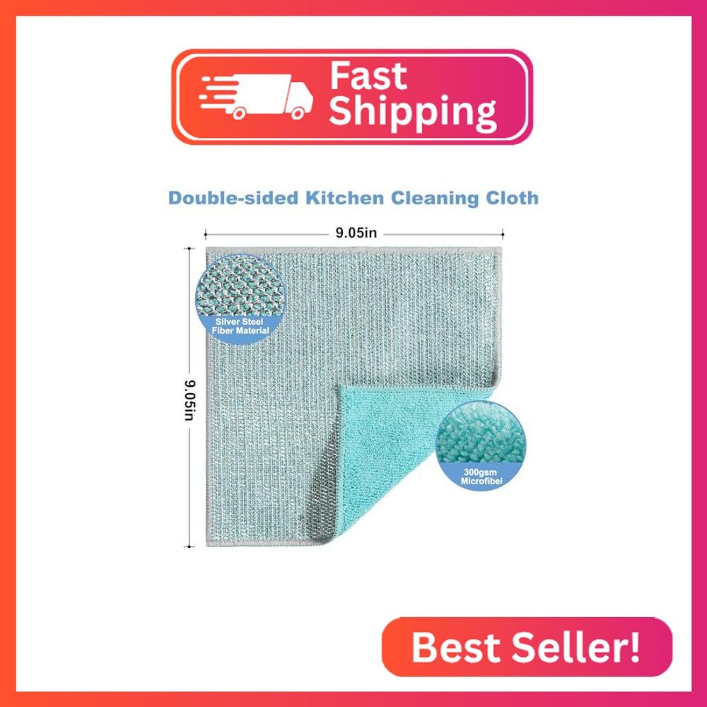 TIVERAIN 10pcs New Upgrade 2-Layer Microfiber Wire Dishcloth,Non-Scratch Wire Di