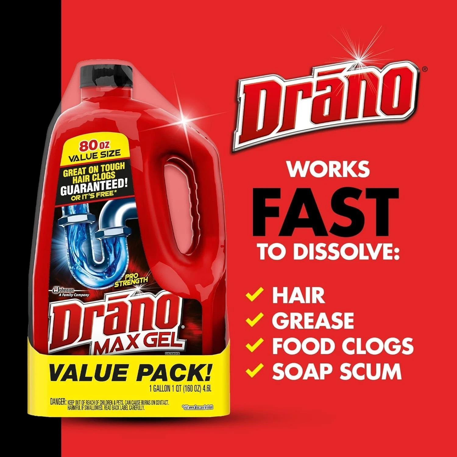 Drano Max Gel Drain Clog Remover, 160 Ounces, 2 Count