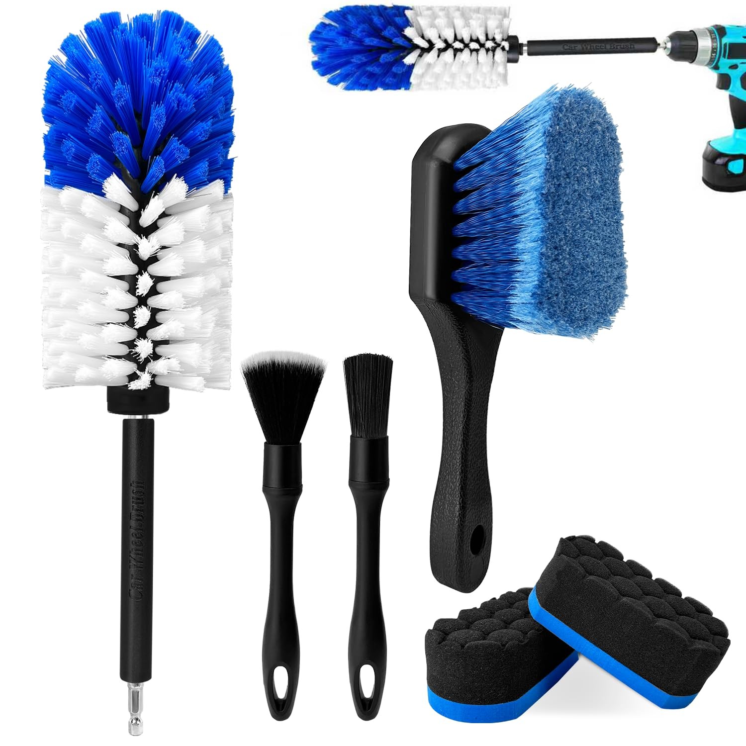 “Car Wheel Brush Kit 6 Pack, Soft Drill Cleaner for Rims, Tires, Engines”