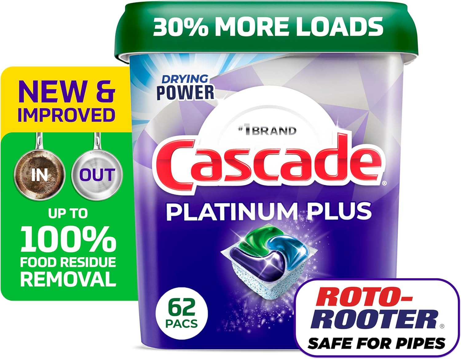 Cascade Platinum plus Dishwasher Pods, Dish Detergent Soap, Fresh, 62 Count