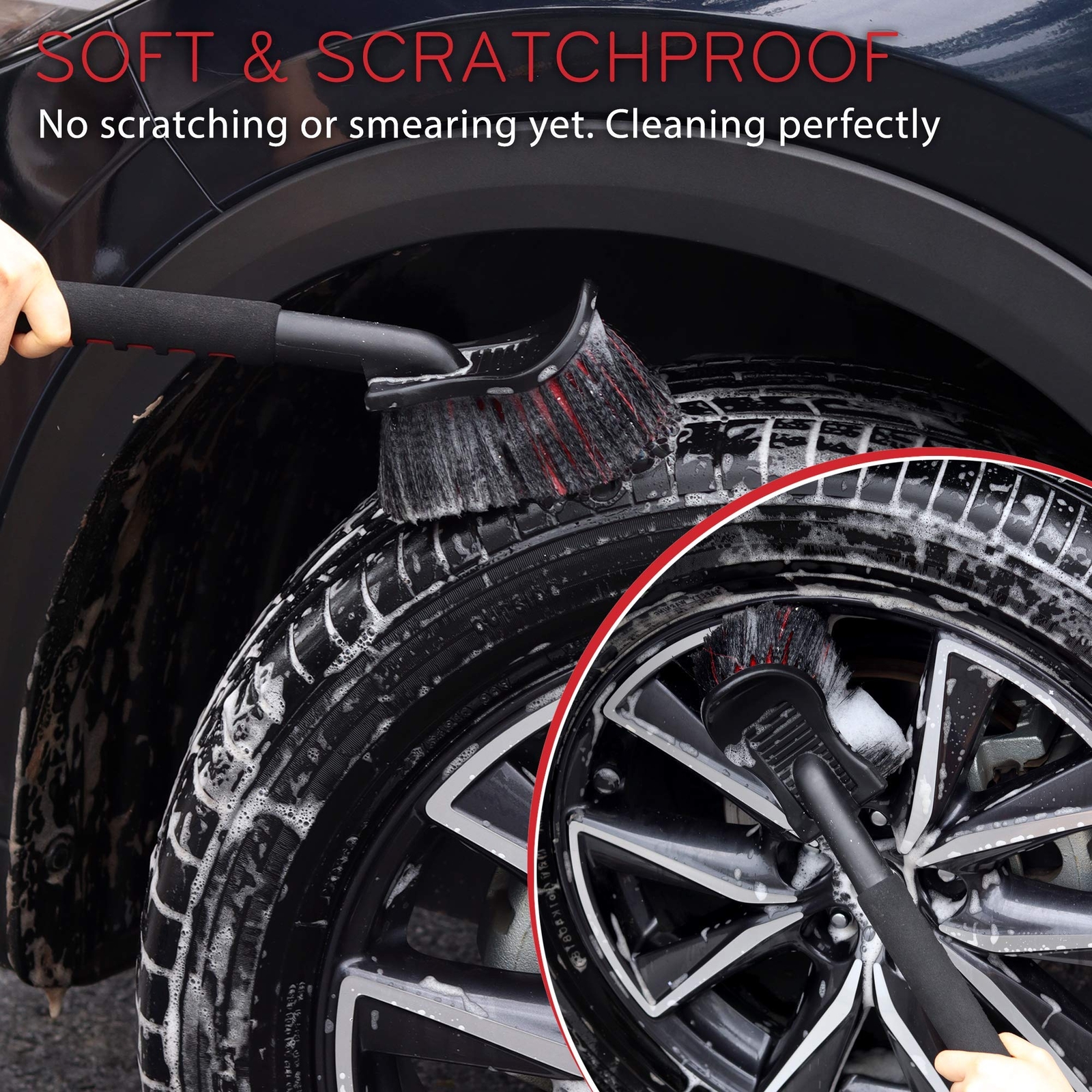 Long Handle Wheel Tire Body Brush, 17.5” Car Wash Brush for Easy Scrubbing, D…