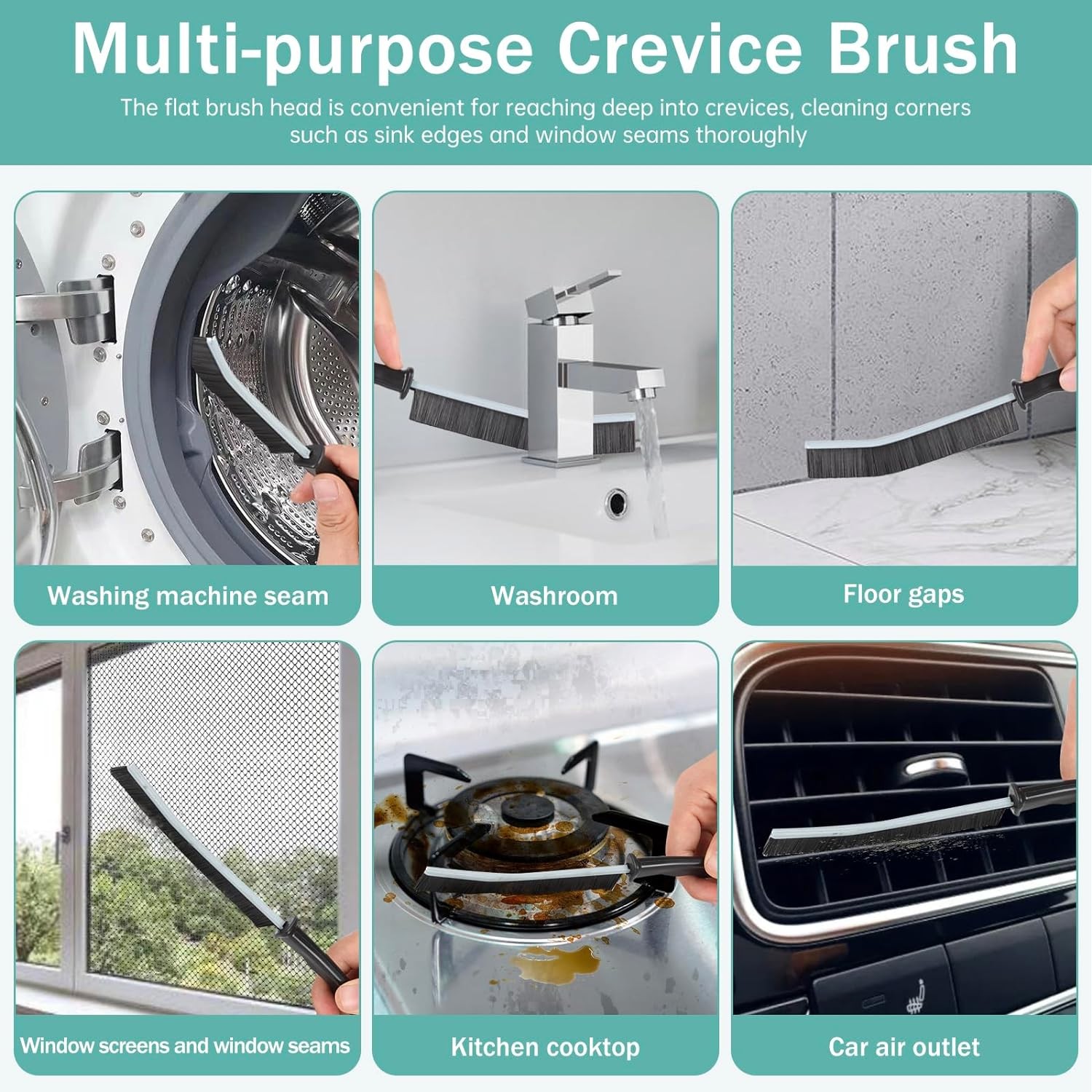 Hard Bristle Crevice Cleaning Brush Set Tile Grout Gap Scrubber 3pc