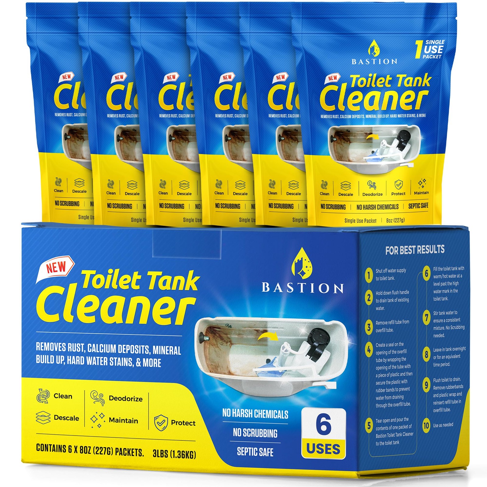 Bastion Toilet Tank Cleaner 6Uses. *Not For Toilet Bowl* Removes Rust, Miner…