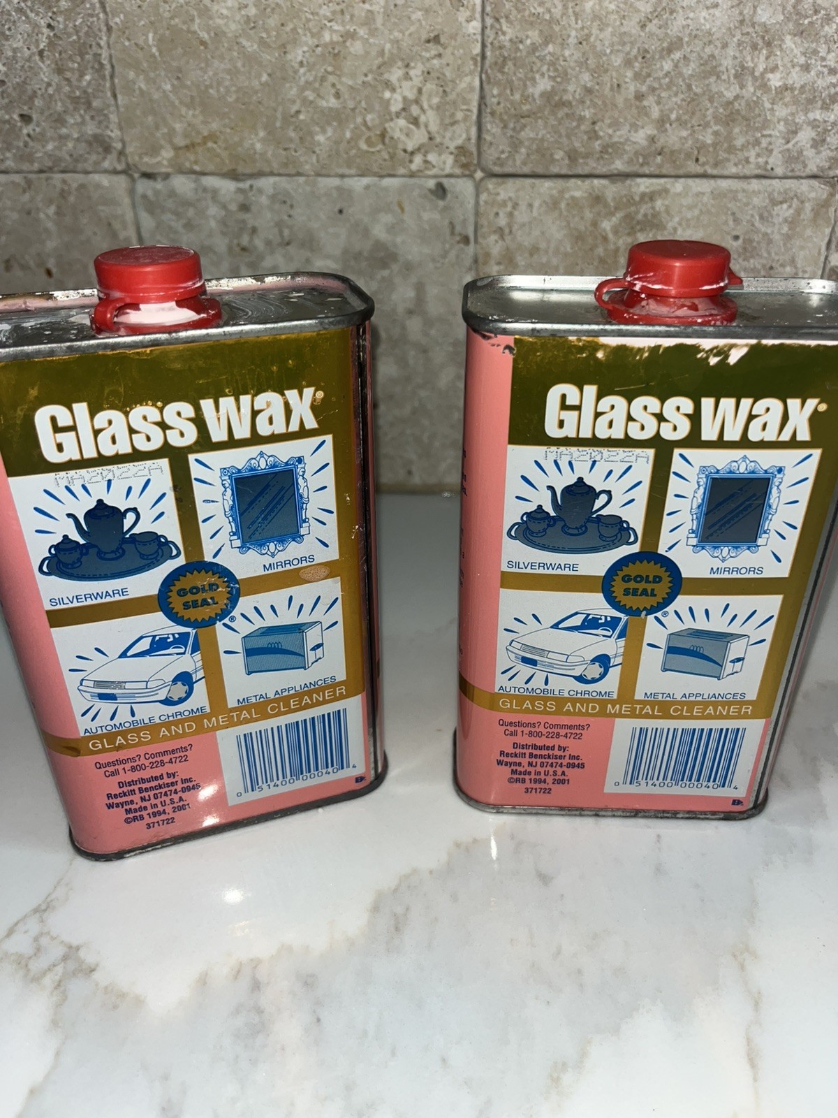 2x Vintage Glass Wax Glass & Metal Cleaner 16 fl oz 1994 Both over half full