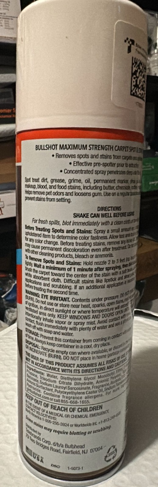 Bull Shot Carpet Spot & Stain Remover – 1 lb 2 oz – As Seen on TV – Made in USA